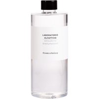 Clear cylindrical bottle with black cap, white label reading "Laboratorio Olfattivo Biancotalco Diffuser 500 ml Refill."