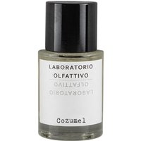 Clear glass bottle with black cap, labeled "Laboratorio Olfattivo Cozumel," containing men's aromatic perfume.