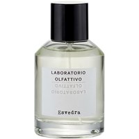 Clear glass bottle with black cap, white label reads "Laboratorio Olfattivo Esvedra," containing unisex aromatic perfume.