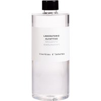 Clear cylindrical bottle with black cap, white label reading "Laboratorio Olfattivo - Giardino d'Inverno Diffuser."