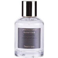 Clear glass bottle of Tantrico Eau de Parfum by Laboratorio Olfattivo, silver cap, gray label with black text.