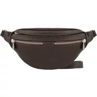 Brown leather and suede banana bag by Ryłko with dual front zippers and adjustable strap.