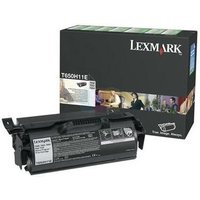 Black Lexmark toner cartridge with detailed label, next to a branded box featuring colorful graphics.