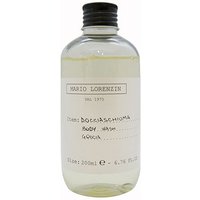 Clear bottle of Lumi GOCCIA Natural Body Wash, 200 ml, with black cap and minimalist label design.