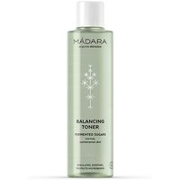 MADARA Balancing Toner, 200 ml clear bottle, white cap, black text, star design, for normal skin.