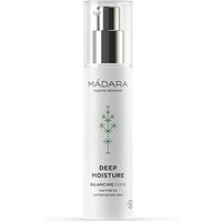 White Madara Deep Moisture Fluid bottle with silver pump, green logo, and text for normal skin, 50 ml size.