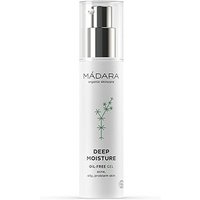 MADARA Deep Moisture Gel 50 ml, white bottle with silver pump, botanical design, for oily skin.