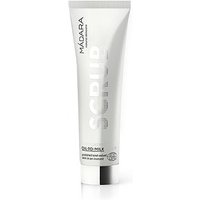 White tube of Madara Exfoliating Oil-To-Milk Scrub, 60 ml, with bold silver text and minimalist design.