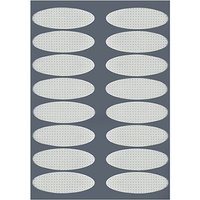 Magic Stripes Eyelid Lifting patches, large oval shape, white with perforated texture, on dark gray backing sheet.