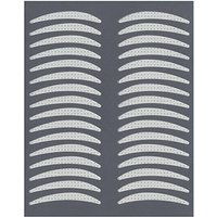 Magic Stripes eyelid lifting patches, small size, arranged in rows on a dark background, crescent-shaped and translucent.