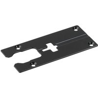 Black Makita jigsaw base plate with four mounting holes and cutout, compatible with models 4304, 4305, 4304T.