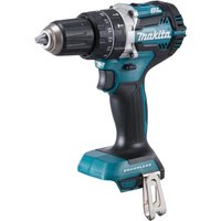 Makita DHP484Z 18V LXT brushless combi drill, teal and black with metal chuck and ergonomic grip.