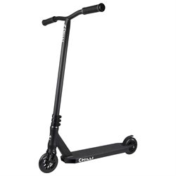 Black Chilli Reaper Grim Freestyle Scooter features a sturdy aluminum frame, sleek design, and durable wheels, ideal for tricks and smooth rides.