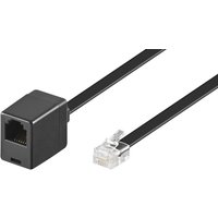 Black Microconnect 3m telephone cable with RJ11 connector and black rectangular adapter.
