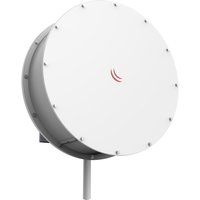 White circular Mikrotik Sleeve 30 Ki for mN30 with metal casing and mounting bracket.