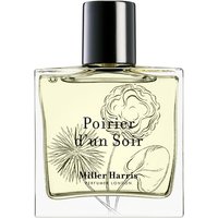 Clear glass bottle with black cap, featuring floral illustrations and "Poirier d'Un Soir" text, 50 ml unisex perfume.