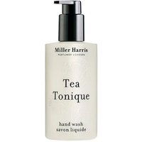 Miller Harris Tea Tonique hand wash, 250 ml, in a cream bottle with black pump and minimalist text design.