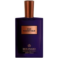Purple Molinard Oud Magnetique Eau de Parfum bottle with copper cap and label, 75 ml, unisex woody fragrance.
