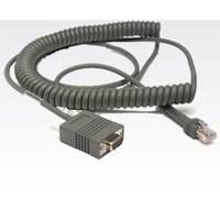 Grey Motorola RS232 signal cable, 3.6m, coiled design with DB9 and RJ45 connectors by Zebra.