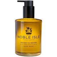 Noble Isle Whisky & Water Hand Wash, amber liquid in clear bottle with black pump and label.