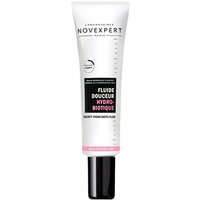 White tube of Novexpert moisturizing face fluid with black cap and pink label accents.