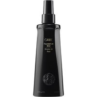 Black Oribe Foundation Mist bottle, 200 ml, with gold text and lion emblem, sleek design for volume and styling.