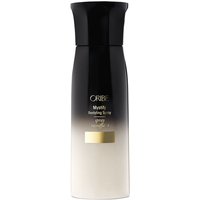 Black and white gradient Oribe Mystify Restyling Spray bottle, 175 ml, with gold accents and sleek design.