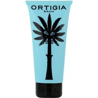 Blue Ortigia Florio Shampoo tube, 100 ml, with black palm tree design and black cap.