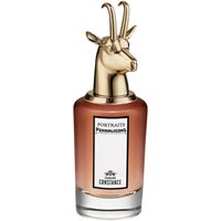 Amber bottle with gold antelope head cap, Penhaligon's Changing Constance Eau de Parfum label, 75 ml.