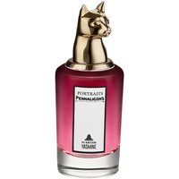 Pink bottle of Penhaligon's The Bewitching Yasmine perfume with a gold cat-shaped cap.