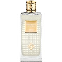 Clear glass bottle with gold cap, featuring a dotted pattern and gold label, Perris Mandarino di Sicilia Eau de Parfum.