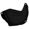 Black clutch cover protector with a sleek design, featuring the Polisport logo and multiple mounting holes for easy installation.