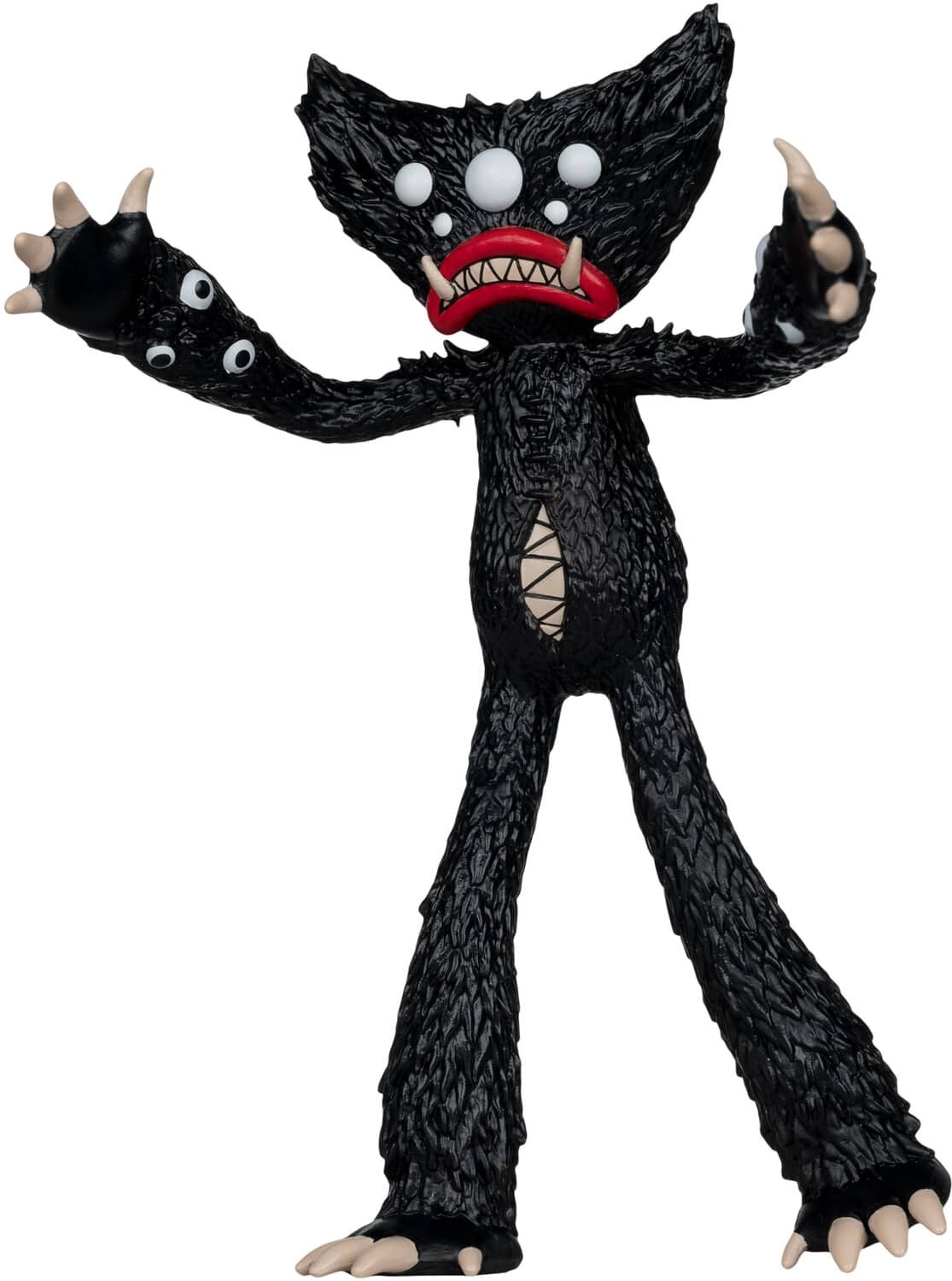 Killy Willy figure features a black, textured body with white eyes and a red mouth, standing 4.5 inches tall with bendable limbs, ideal for collectors.
