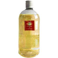 Clear bottle of Profumo di Campiglio Fiore di Neve Chypre Diffuser refill with red label and silver cap.