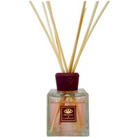 Clear glass diffuser bottle with wooden sticks and maroon cap, labeled "Profumo di Campiglio - Giardino delle Fate."