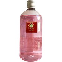 Clear bottle of pink liquid with silver cap, red label "Profumo di Campiglio" fruity diffuser refill 500 ml.