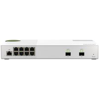 White QNAP QSW-M2108-2S network switch with 8 Ethernet ports and 2 SFP+ ports on the front panel.