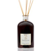 Dark glass bottle Salentum Negramaro diffuser with wooden reeds and white label, 500 ml size.
