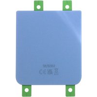 Blue Samsung Z Flip 4 bottom back cover with rounded edges and green adhesive tabs.