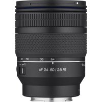 Black Samyang AF 24-60mm F/2.8 Sony FE zoom lens with textured grip and focus ring, silver detailing.