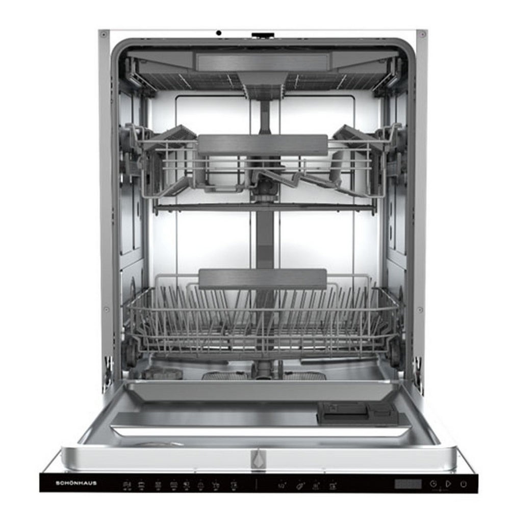 Full-size built-in dishwasher with a stainless steel interior, featuring two adjustable racks, a control panel at the bottom, and space for 15 place settings.