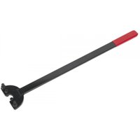 Black Sealey crankshaft pulley holding tool with long handle and red grip end.