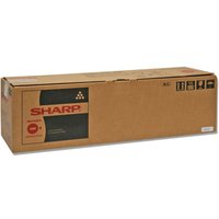 Brown rectangular box labeled "Sharp MX850HB Waste Container" with red Sharp logo and recycling symbols.
