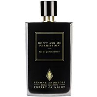 Black rectangular perfume bottle with gold text, "Don't Ask Me Permission," and a black cap, 100 ml unisex fragrance.
