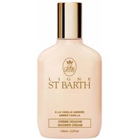 Cream-colored St. Barth Amber Vanilla Shower Cream bottle with gold cap and elegant label design.