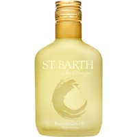 St. Barth Premium Care Oil 200 ml, translucent yellow bottle with gold cap and elegant logo design.