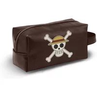 Brown Karactermania ONE Piece toiletry bag with skull and crossbones design, featuring a side handle and zipper closure.