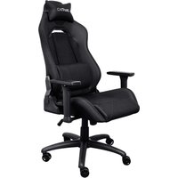 Black Trust GXT 714 RUYA gaming chair with ergonomic design, adjustable armrests, and cushioned headrest.