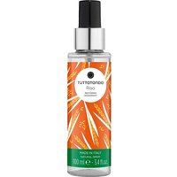 Tuttotondo Riso deodorant spray, 100 ml, clear bottle with orange and white leaf design, black cap.