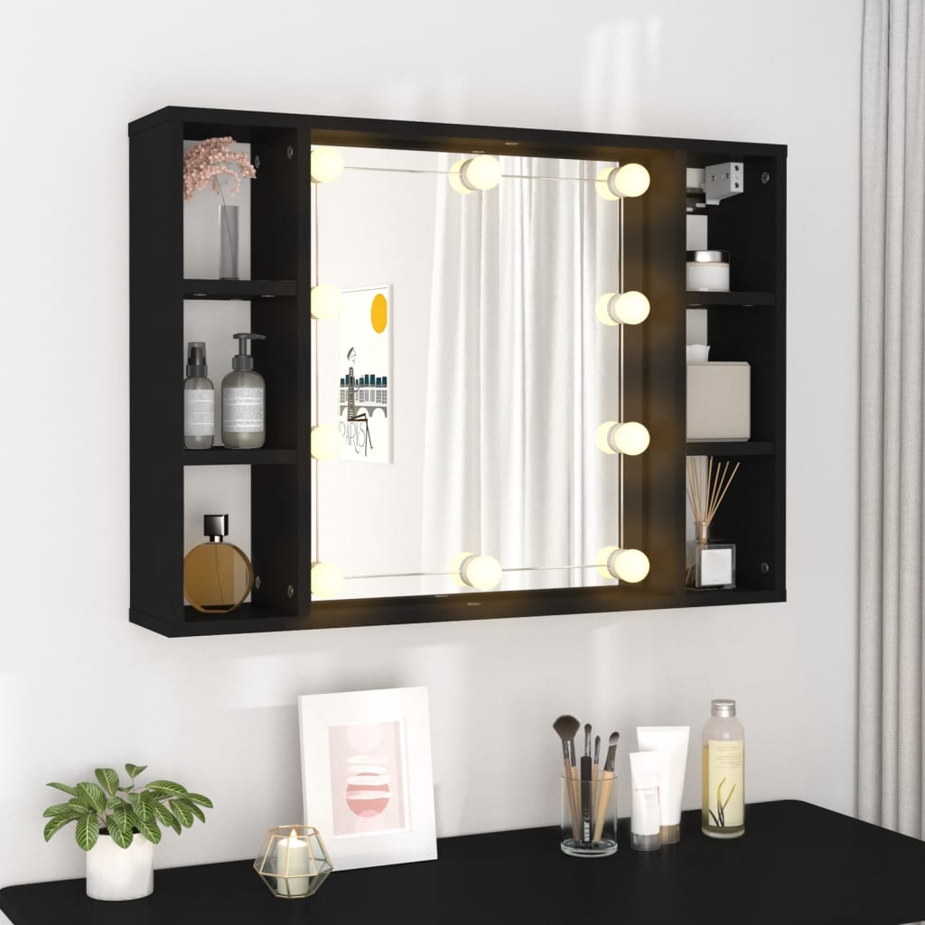 vidaXL 6 Shelf Black LED Mirror Cabinet - image 4